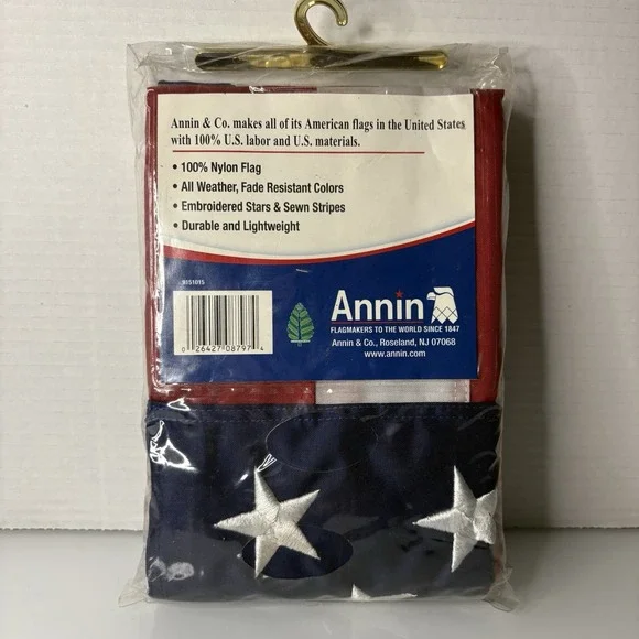 Annin Nylon USA Flag Embroidered Stars And Sewn Stripes Grommets 3ft x 5ft NEW - Picture 2 of 2